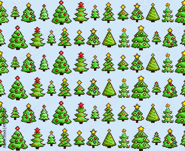 Obraz Seamless background with pixelated Christmas trees.
