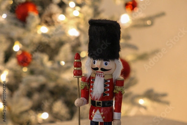 Obraz Editorial photograph of a wooden nutcracker taken during a Christmas display in Novi Sad on December 6, 2025.