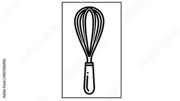 Obraz Simple black and white outline drawing of a kitchen whisk ready for baking and cooking preparation