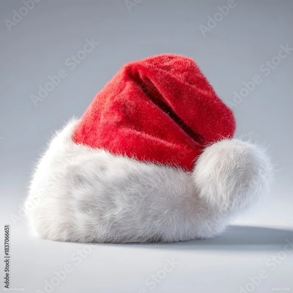 Fototapeta A red and white Santa hat rests on a plain light-colored surface.