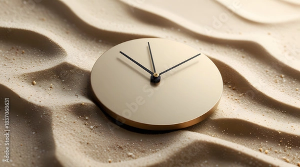 Obraz a clock with dial and needles lying on sand