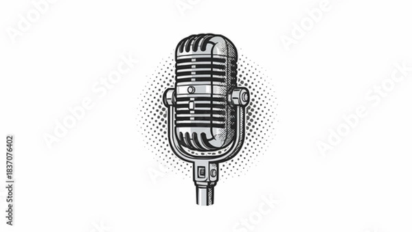 Fototapeta Vintage Microphone Engraving Style Illustration for Audio Recording.