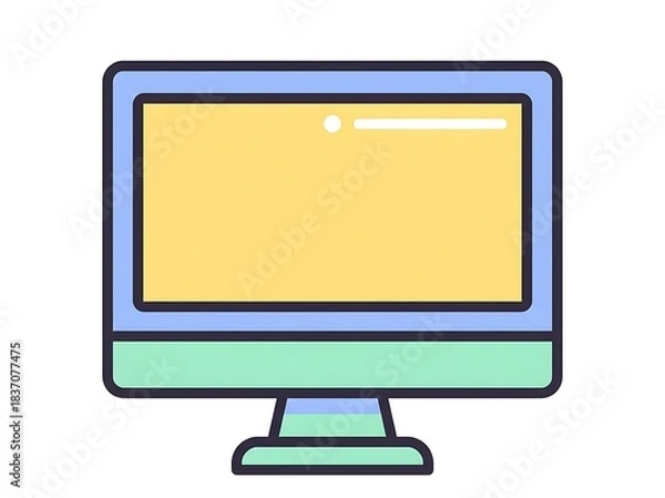 Fototapeta Minimalist flat design illustration of a desktop computer monitor with a blank yellow screen, representing technology, display, or digital work in a clean, modern icon style
