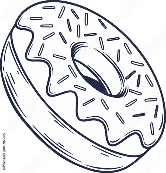 Fototapeta Monochrome illustration of a sprinkled donut with icing in a simple modern style