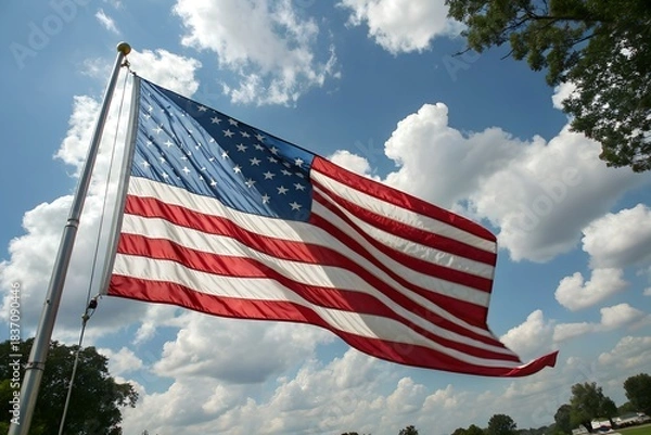 Obraz US Flag Against Blue Sky