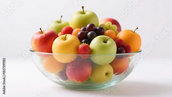 Obraz Bunte Obstschale, weiß isoliert Hintergrund.