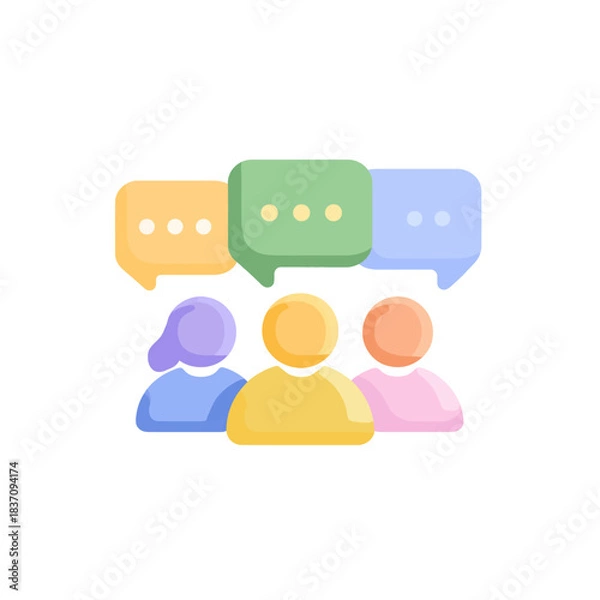 Fototapeta A minimalist blue icon of a three person group chat