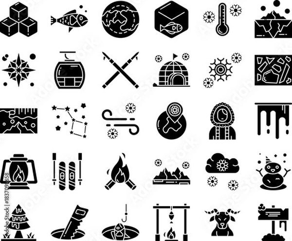 Obraz Winter and Arctic Elements Vector Icon Set