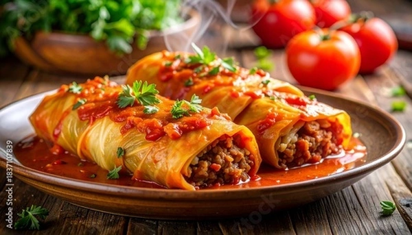 Fototapeta Golubtsy — Russian Cabbage Rolls Stuffed with Meat and Rice