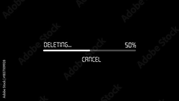 Obraz Digital progress bar indicating data deletion in progress at 50% with cancel option