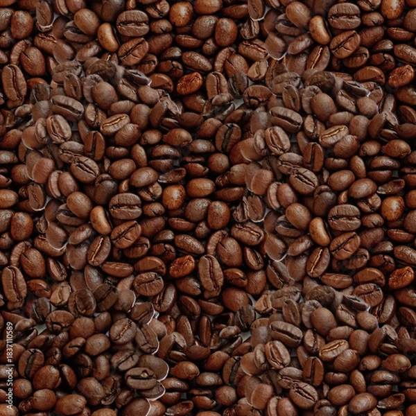 Fototapeta roasted coffee beans background, seamless pattern