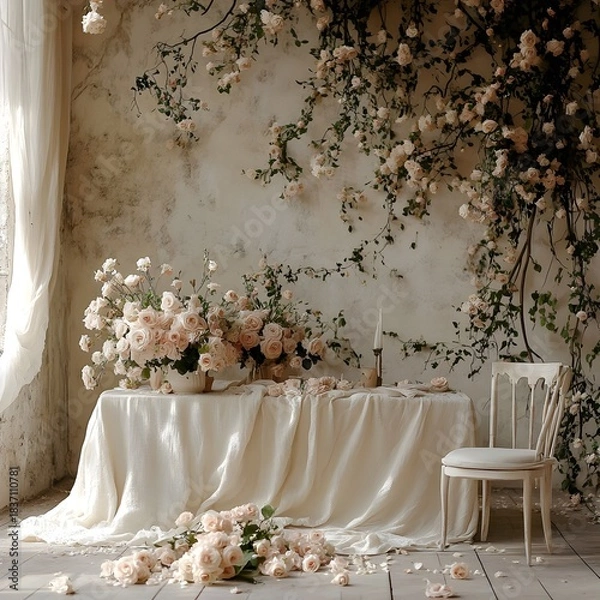 Obraz Background wedding with flowers generative Ai