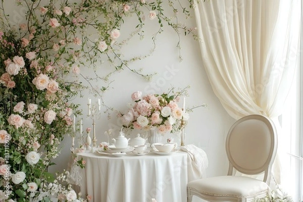 Obraz Background wedding with flowers generative Ai