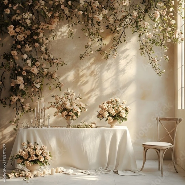 Obraz Background wedding with flowers generative Ai