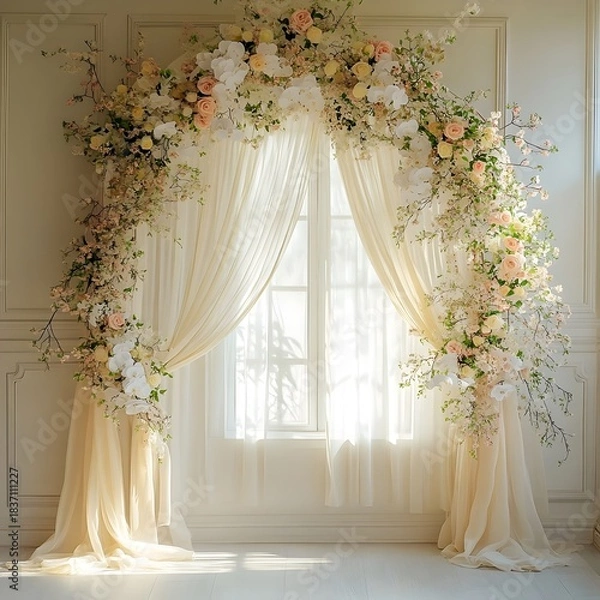 Obraz Background wedding with flowers generative Ai