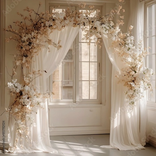 Obraz Background wedding with flowers generative Ai