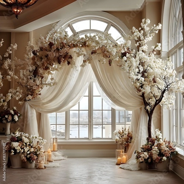 Obraz Background wedding with flowers generative Ai