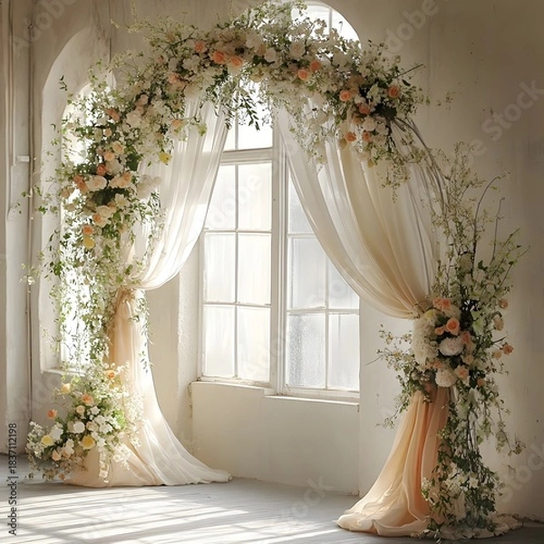 Obraz Background wedding with flowers generative Ai