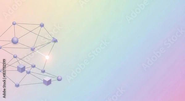 Obraz Abstract communication network shows interconnected nodes on soft gradient. Digital grid illustrates complex communication network principles for data exchange. Ideal for technology presentations,