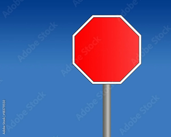 Fototapeta Red octagonal sign over blue gradient background.