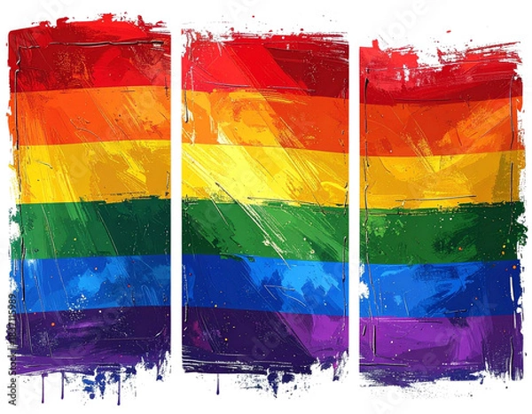 Fototapeta  Grunge-Texture Rainbow Pride Flag Poster Collection With Distressed Brush Strokes, Isolated