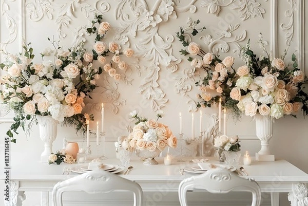 Obraz Background wedding with flowers generative Ai