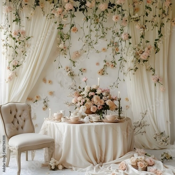 Obraz Background wedding with flowers generative Ai