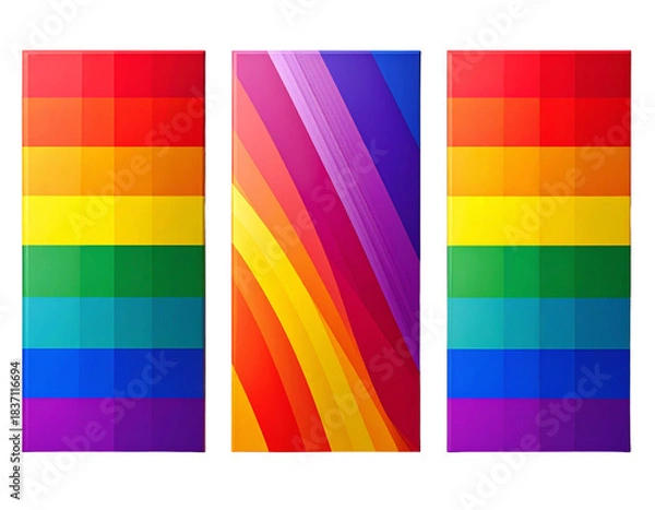 Fototapeta Vertical Rainbow Pride Flag Poster Trio With Bold Color Stripes, Clean Modern Layout, Isolated on Transparent Background