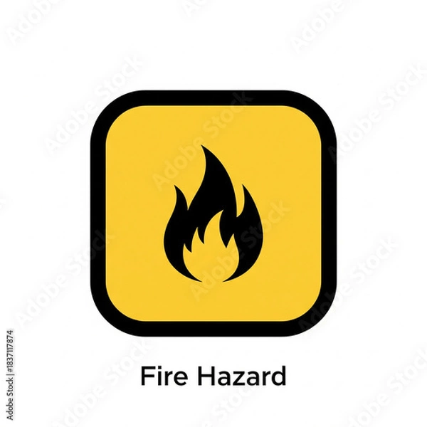 Obraz Vivid illustration of a blazing fire pictogram, commonly used as a hazard warning sign for safety alerts and flammable material indicators