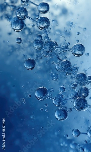 Obraz Aqueous structure clear spheres connect in an irregular network against a soft, light blue gradient backdrop