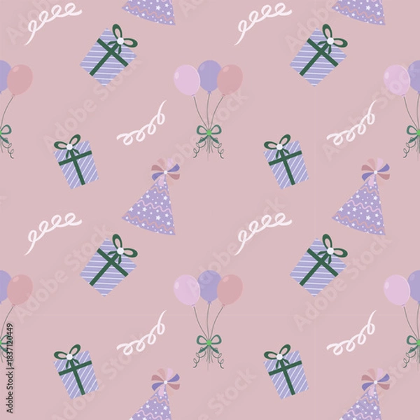 Obraz Cute kawaii birthday seamless pattern background