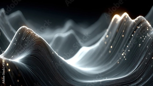Obraz Abstract wavy lines with glowing particles, suggesting movement and light