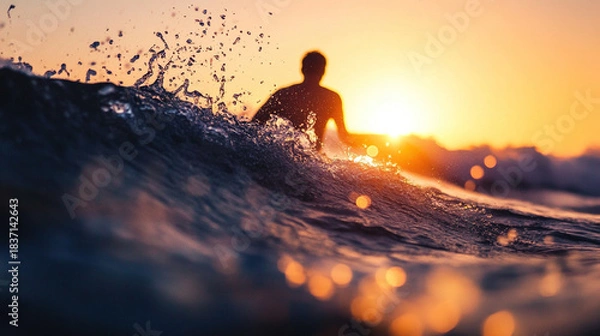 Fototapeta The oceanâ€™s power: reflect on the respect surfers have for the ocean and how it humbles them with every wave.