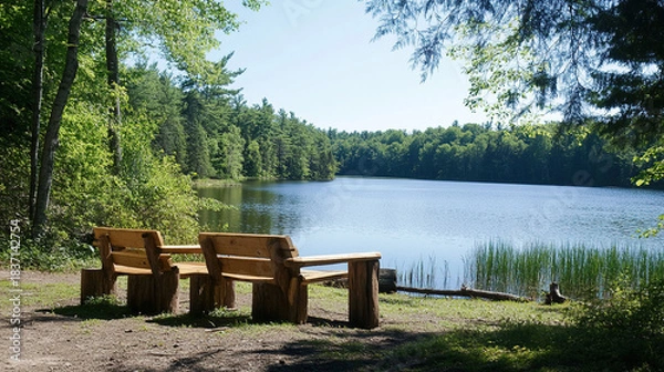 Fototapeta The peaceful sounds of nature surround you as you sit by the lake. What activities do you enjoy most in such a tranquil setting, away from the busyness of life?