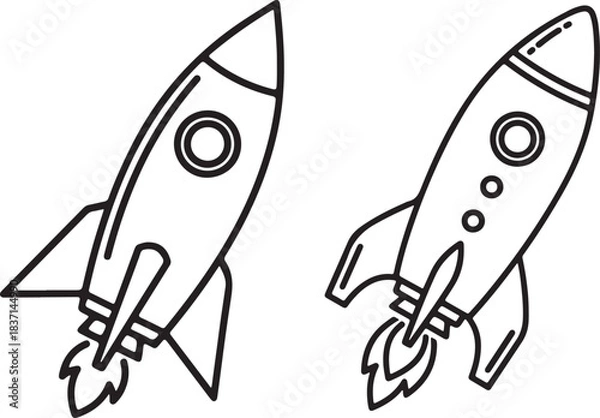 Fototapeta silhouette rocket outline vector illustration, Rocket icon vector minimal.