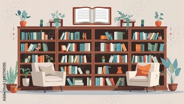 Obraz Cozy Reading Nook: A Serene Library Escape