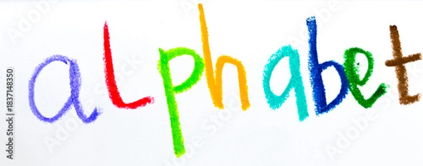 Fototapeta Crayon alphabet isolated over white background, Letters abcd. Colorful hand drawing crayon texture
