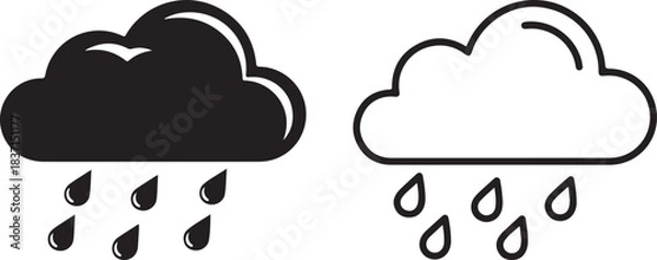 Fototapeta Rain cloud outline icon set vector illustration isolated on transparent background