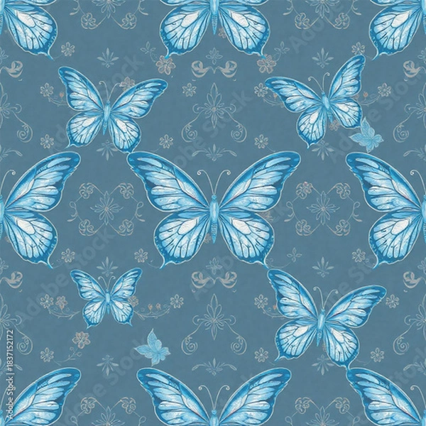 Fototapeta Elegant Blue Butterfly Seamless Pattern Design