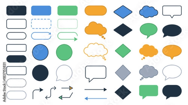 Obraz Shapes and Speech Bubble Vector Icon Sheet File – Diagram, Flowchart, and Communication Symbols