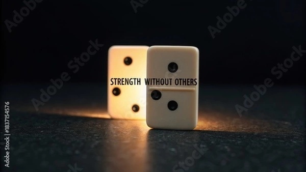 Fototapeta Two Glowing Dominoes on a Dark Surface in Solitary Focus