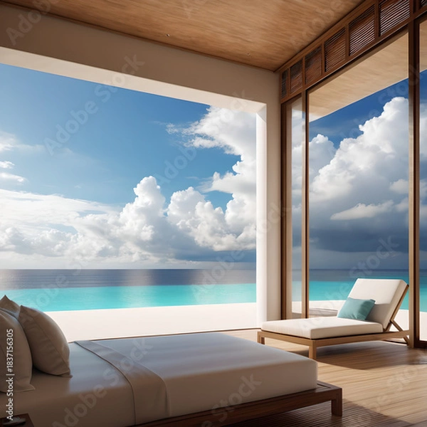 Fototapeta Tranquil Bedroom with Ocean View