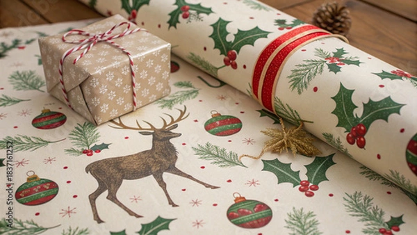 Fototapeta christmas card with deer