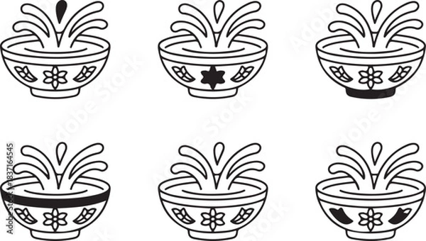 Obraz Bowl Fountain Icons, Elegant Line Art Water Fountain Symbol Set