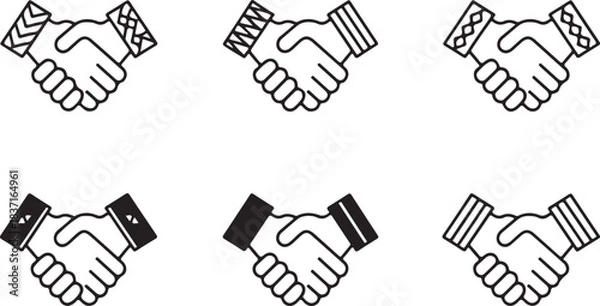Obraz Handshake Icon Set, Line Art Partnership and Agreement Symbols for Business and Branding