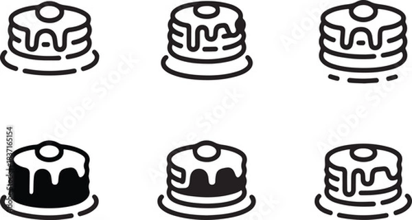 Obraz Pancake Icon Set, Line Art Breakfast Food Icons with Syrup for Cafés, Menus and Design Use