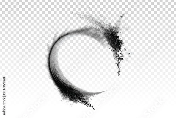Obraz Vector black swoosh circle frame with a particle effect isolated on transparent background.