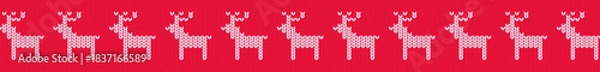 Obraz Vector red Christmas sweater pattern with deers for Christmas Party and New Year event decoration.