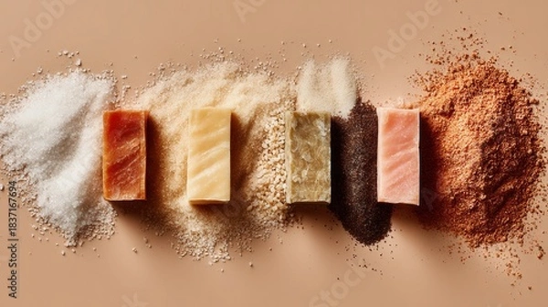 Fototapeta Salt variety blocks displayed on textured background