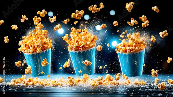 Fototapeta Popcorn explosion in colorful paper cup